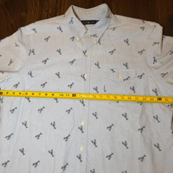 โญ Ralph Lauren XXL Button Down Shirt Blue Lobster Print Short Sleeve Cotton - Picture 12 of 16